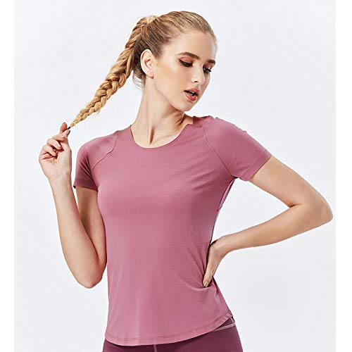 B/H Color Liso Leggings de Deporte Mujer,Traje de Yoga de Ropa Deportiva para Mujer, Camiseta + pantalón de Fitness, Soft-Purple_Top_L
