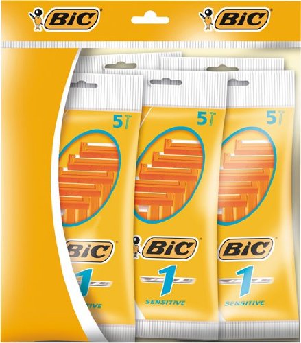 BiC 1 Sensitive - Cuchillas de afeitar desechables para hombre (5 paquetes de 5 unidades)