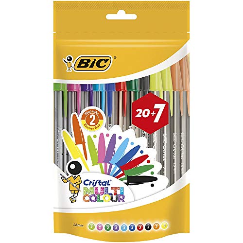 BIC Cristal Multicolour bolígrafos Punta Ancha (1,6 mm) – colores Surtidos, Bolsa de 20+7 unidades
