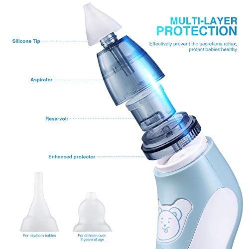 Bichiro Aspirador nasal, limpiador de nariz eléctrico para bebé y removedor de cera del oído con 3 boquillas de lechón reutilizables para recién nacidos, niños pequeños y bebés