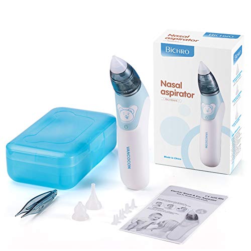 Bichiro Aspirador nasal, limpiador de nariz eléctrico para bebé y removedor de cera del oído con 3 boquillas de lechón reutilizables para recién nacidos, niños pequeños y bebés