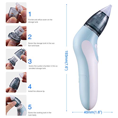 Bichiro Aspirador nasal, limpiador de nariz eléctrico para bebé y removedor de cera del oído con 3 boquillas de lechón reutilizables para recién nacidos, niños pequeños y bebés