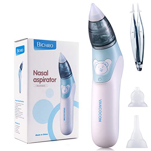 Bichiro Aspirador nasal, limpiador de nariz eléctrico para bebé y removedor de cera del oído con 3 boquillas de lechón reutilizables para recién nacidos, niños pequeños y bebés