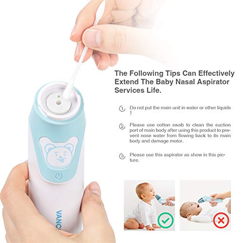 Bichiro Aspirador nasal, limpiador de nariz eléctrico para bebé y removedor de cera del oído con 3 boquillas de lechón reutilizables para recién nacidos, niños pequeños y bebés