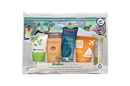 BioBox by Flightbox - Neceser de viaje para hombre, ecológico, completo para viaje, neceser de baño transparente, kit de viaje, impermeable, bolsa cosmética para hombres