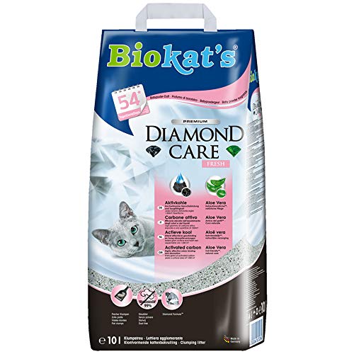 Biokat's Diamond Care Fresh, arena para gatos con fragancia – Arena aglomerante para gatos: de alta calidad, con carbón activo y aloe vera – 1 bolsa de papel (1 x 10 l)
