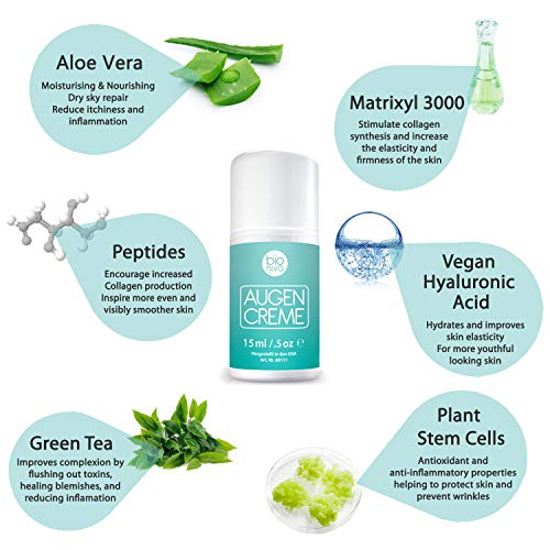 Bioniva El Mejor Crema Antiarrugas de Ojos Tratamiento para ojeras, hinchazón y arrugas. Gel orgánico con Matrixyl 3000, péptidos y vitamina C.