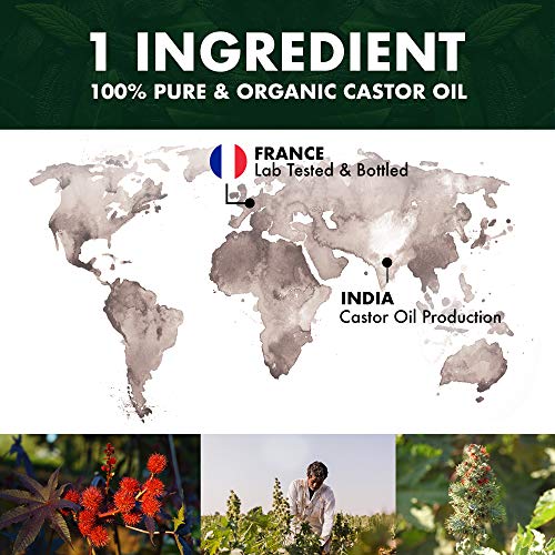 BIONOBLE ACEITE DE RICINO PURO 100% Orgánico y Prensado en Frío | Incluye Rimel, Bomba y Pipeta de Vidrio | Pelo, Cabello, Pestañas, Cejas, Piel, Barba | Botella de Vidrio | Castor Oil (50 ml)