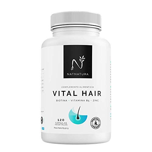 Biotina Vital Hair. Complemento alimenticio a base de vitaminas y minerales (Biotina, Zinc, vitamina B5 y Mijo) para fortalecer y frenar la caída del cabello y reforzar uñas y piel. 120 cápsulas.
