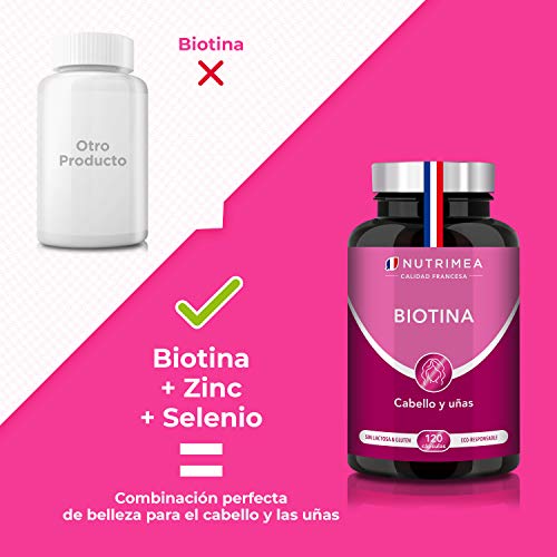 Biotina Zinc Selenio Semillas de Calabaza | Vitamina B Crecimiento y Fortalecimiento del Cabello Barba Uñas Piel | Para 4 Meses | Perdida Cabello Anticaida Pelo Hombre y Mujer | Biotin Natural Vegano