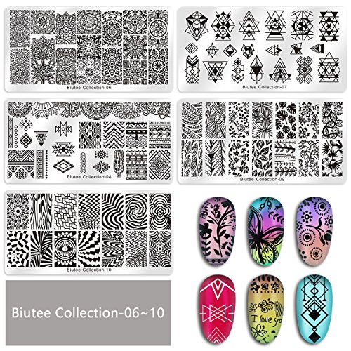 Biutee Nail Art Stamping 15pcs Placas Estampacion Uñas para Manicura +1pcs Sello de Silicona +2 pcs Rascador +1 pcs Bolsa para Placas（Color al azar）