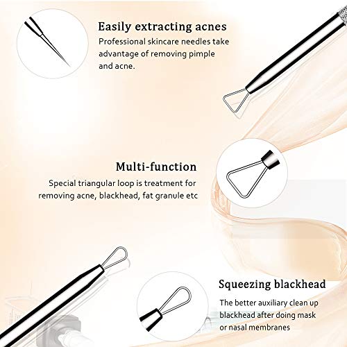 Blackhead Remover Dermatologist Grade Kit - acero inoxidable limpiador acné espinilla Pin Spot Extractor (Silver)