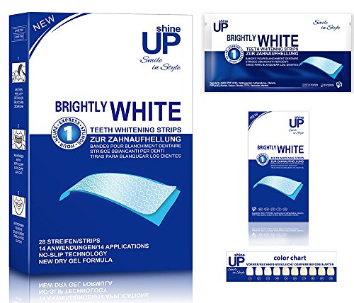 Blanqueador Dental - 28 shineUP Bandas Blanqueadoras Dientes Blanqueamiento de dientes tiras con avanzada tecnología antideslizante - Bright White-Strips Teeth Whitening Strips