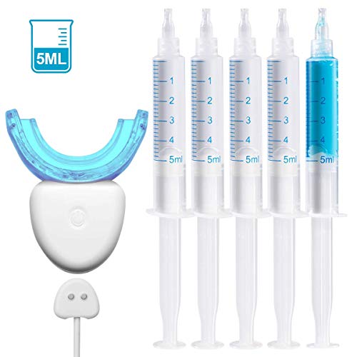 Blanqueador Dental Profesional OriHea Carga magnética con 16 luces LED, jeringas de gel para blanquear los dientes de 5 ml (paquete de 4), jeringas de gel desensibilizante (paquete de 1)