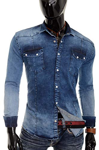 Bleach - Camisa de mezclilla gruesa para hombre, cuello regular, con tachuelas de perlas