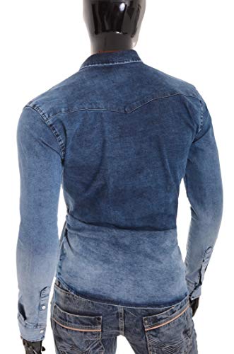 Bleach - Camisa de mezclilla gruesa para hombre, cuello regular, con tachuelas de perlas