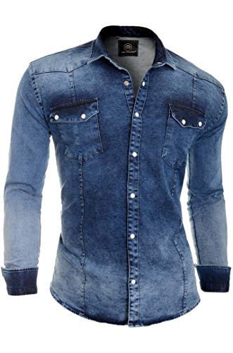 Bleach - Camisa de mezclilla gruesa para hombre, cuello regular, con tachuelas de perlas