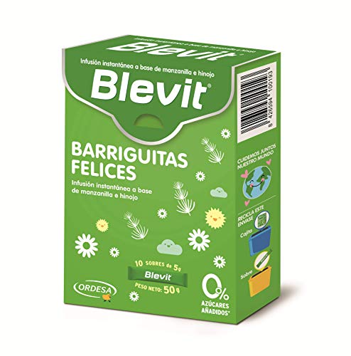 Blevit Barriguitas Felices, Infusión en monodosis para las digestiones difíciles, elaborada a base de manzanilla e hinojo. Estuche de 10 sobres monodosis