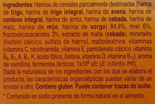 Blevit Plus 8 Cereales Miel, 1 unidad 1000 gr. A partir de los 5 meses, contiene gluten.