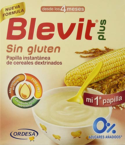 Blevit Plus Sin Gluten, 1 unidad 600grs. Papilla de cereales para bebé elaborada a partir de arroz y maíz. A partir de los 4 meses.