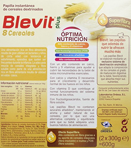 Blevit Plus Superfibra 8 Cereales, 1 unidad 600 gr. A partir de los 5 meses