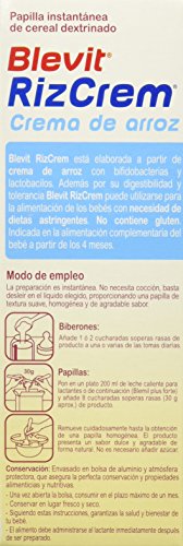 Blevit Rizcrem, 1 unidad 300 gr. Papilla elaborada a partir de crema de arroz con bifidobacterias y lactobacilos.