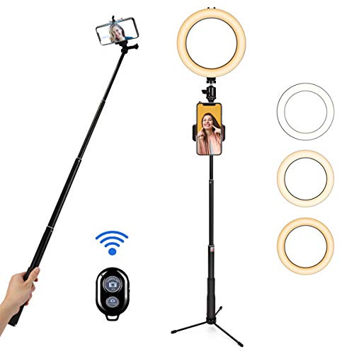 BLOOMWIN Anillo de Luz LED Regulable 8” para Fotografía Aro de Luz con Soporte Trípode Palo Selfie Control Remoto Bluetooth USB para Móvil Youtube Disparo Selfie Video Maquillaje Transmisión en Vivo