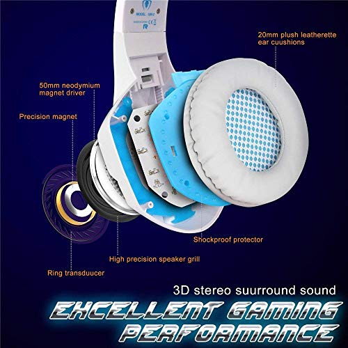 BlueFire Auriculares Gaming PS4, 3.5mm Cancelación De Ruido Cascos Gaming, Juego Auriculares con Micrófono para Nueva Xbox One PS4 Tablet Smartphone (Blanco)