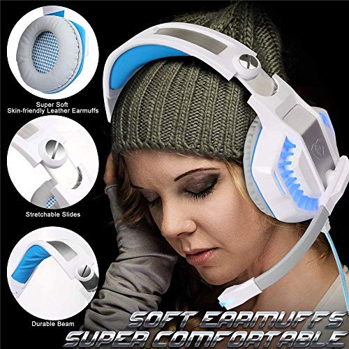 BlueFire Auriculares Gaming PS4, 3.5mm Cancelación De Ruido Cascos Gaming, Juego Auriculares con Micrófono para Nueva Xbox One PS4 Tablet Smartphone (Blanco)