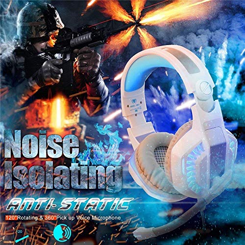 BlueFire Auriculares Gaming PS4, 3.5mm Cancelación De Ruido Cascos Gaming, Juego Auriculares con Micrófono para Nueva Xbox One PS4 Tablet Smartphone (Blanco)