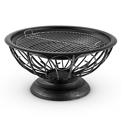 blumfeldt Tulip brasero de jardín (75 cm Ø, con protección antichispas, Parrilla de 60 cm Ø Apta como Barbacoa, asador con carbón o leña, Incluye atizador, Acero pavonado)