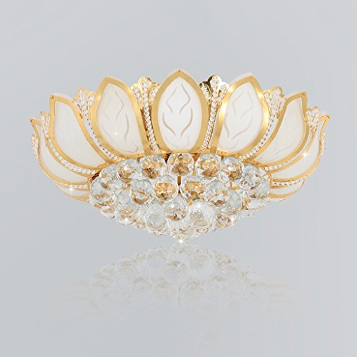 BOBE Shop- Europea de Lotus Sala de Estar Moderna Ronda de Cristal llevó luz de Techo - Oro (Tamaño : 45cm)