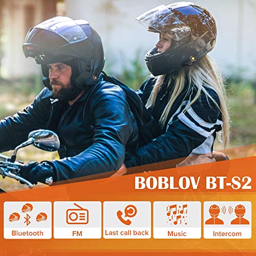 BOBLOV BT-S2 1000M Intercomunicadores de Casco de Motocicleta Bluetooth, Auriculares para Moto para FM/ Música de Teléfono/ GPS( 2 Piezas)