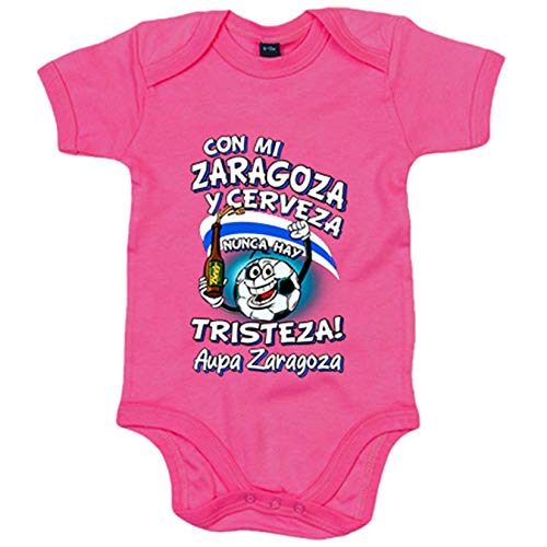Body bebé frase con mi Zaragoza y cerveza nunca hay tristeza fútbol - Rosa, 12-18 meses