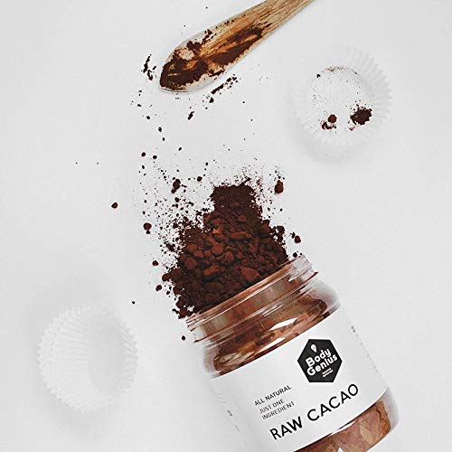 BODY GENIUS Raw Cacao. 2x500g. Cacao Puro en Polvo. Natural. Sin Azúcar. Alto Contenido Antioxidantes. Hecho en España.