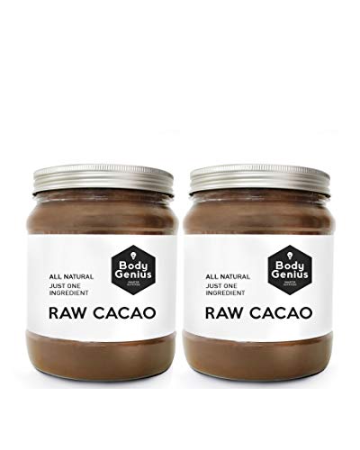 BODY GENIUS Raw Cacao. 2x500g. Cacao Puro en Polvo. Natural. Sin Azúcar. Alto Contenido Antioxidantes. Hecho en España.