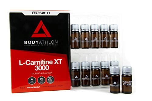 Bodyathlon - L Carnitina 3000 Líquida Extreme XT - Con Taurina y Guaraná - Suplemento Deportivo – Quemagrasas - 20 Viales Sabor Tropical