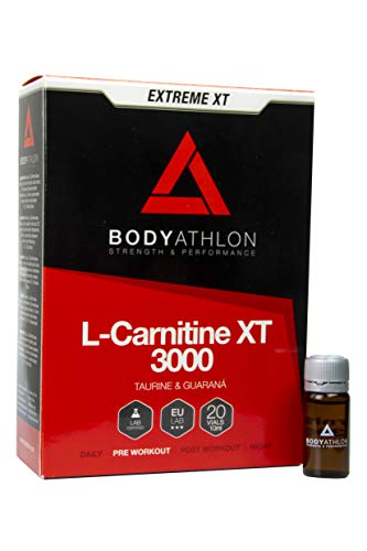 Bodyathlon - L Carnitina 3000 Líquida Extreme XT - Con Taurina y Guaraná - Suplemento Deportivo – Quemagrasas - 20 Viales Sabor Tropical