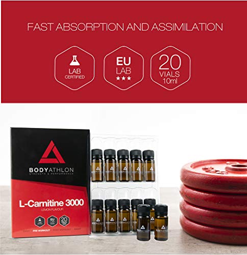 Bodyathlon - L Carnitina 3000 Líquida - Sabor limón - Suplemento Deportivo - Efecto Quemagrasas - Tonificación - Aumento de Energía - Mejora del rendimiento y la recuperación