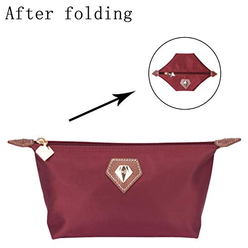 BOJLY Bolsa de Maquillaje, Bolsa de aseo Neceser de Viaje para Hombres y Mujeres, Bolso Cosmético de Nylon Plegable Impermeable Multifuncional, Bolso de Forma Ravioli, Rojo