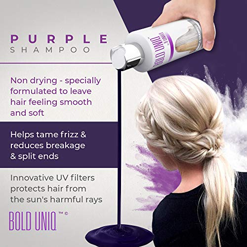 BOLD UNIQ by B Uniq - Champú matizador con pigmentos violetas para conseguir tonos plateados - Adiós al amarillo: revitaliza el cabello rubio teñido, decolorado y con mechas - Sin sulfatos - 250 ml