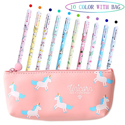 Bolígrafos de unicornio para niñas, regalo de cumpleaños escolar, VSTON juego de bolígrafos de unicornio para escribir con tinta negra suave para niños de 3 4 5 6 7 8 9 10 años, 10 unidades