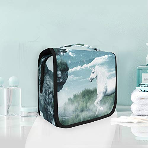 Bolsa de cosméticos Bolsa de aseo Colgante de baño de viaje Mundo misterioso Unicornio Bolsa de almacenamiento de viaje Bolsa de maquillaje portátil Bolsa organizadora para las mujeres