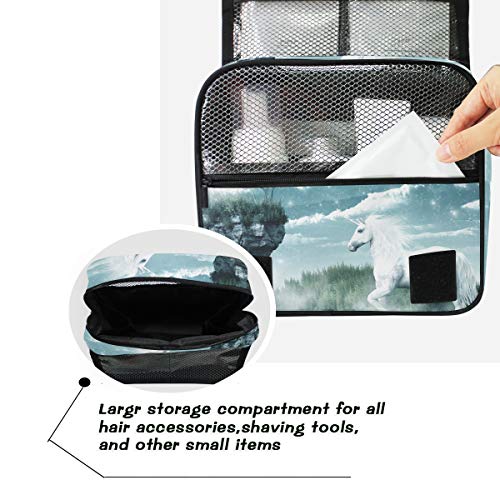 Bolsa de cosméticos Bolsa de aseo Colgante de baño de viaje Mundo misterioso Unicornio Bolsa de almacenamiento de viaje Bolsa de maquillaje portátil Bolsa organizadora para las mujeres