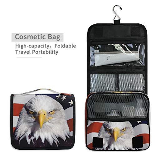 Bolsa de cosméticos Bolsa de baño para colgar de viaje Calcomanía de águila calva y americana Bolsa de almacenamiento de viaje portátil Bolsa de maquillaje bolsa organizador para las mujeres