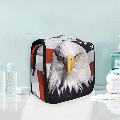 Bolsa de cosméticos Bolsa de baño para colgar de viaje Calcomanía de águila calva y americana Bolsa de almacenamiento de viaje portátil Bolsa de maquillaje bolsa organizador para las mujeres