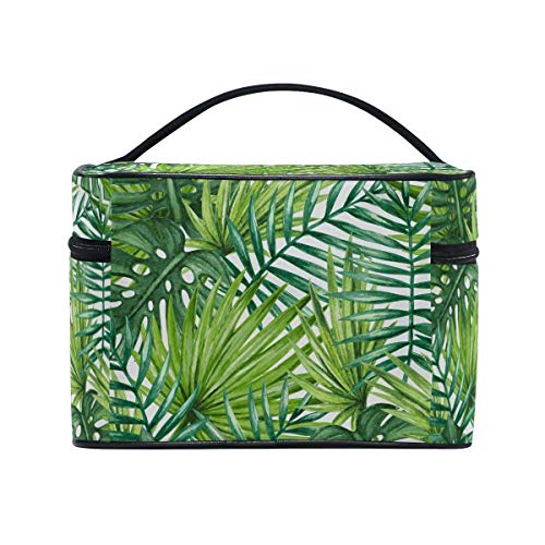 Bolsa de cosméticos de viaje, acuarela Palm Tree Beach Theme bolsa de maquillaje bolso de tren bolsa de transporte portátil con cremallera para viaje cosmético organizador grande para niñas y mujeres