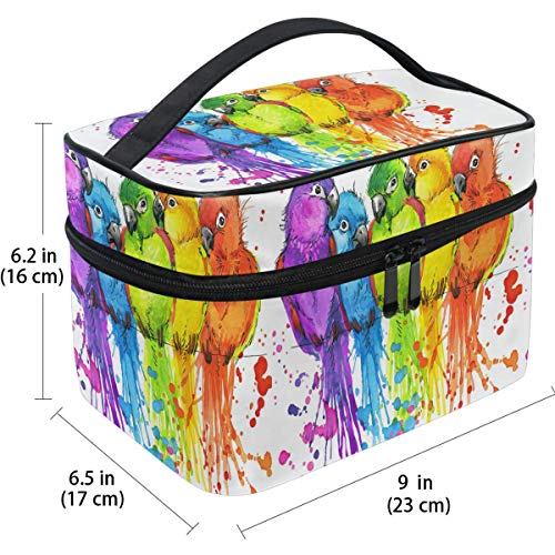 Bolsa de cosméticos para loros, acuarela, tropical, para tren, bolsa de maquillaje, bolsa de viaje, portátil, con cremallera, organizador de almacenamiento grande para niñas y mujeres