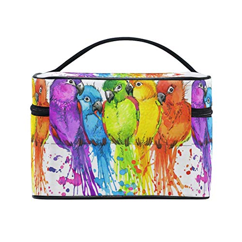 Bolsa de cosméticos para loros, acuarela, tropical, para tren, bolsa de maquillaje, bolsa de viaje, portátil, con cremallera, organizador de almacenamiento grande para niñas y mujeres