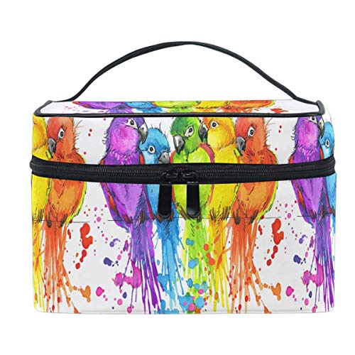 Bolsa de cosméticos para loros, acuarela, tropical, para tren, bolsa de maquillaje, bolsa de viaje, portátil, con cremallera, organizador de almacenamiento grande para niñas y mujeres